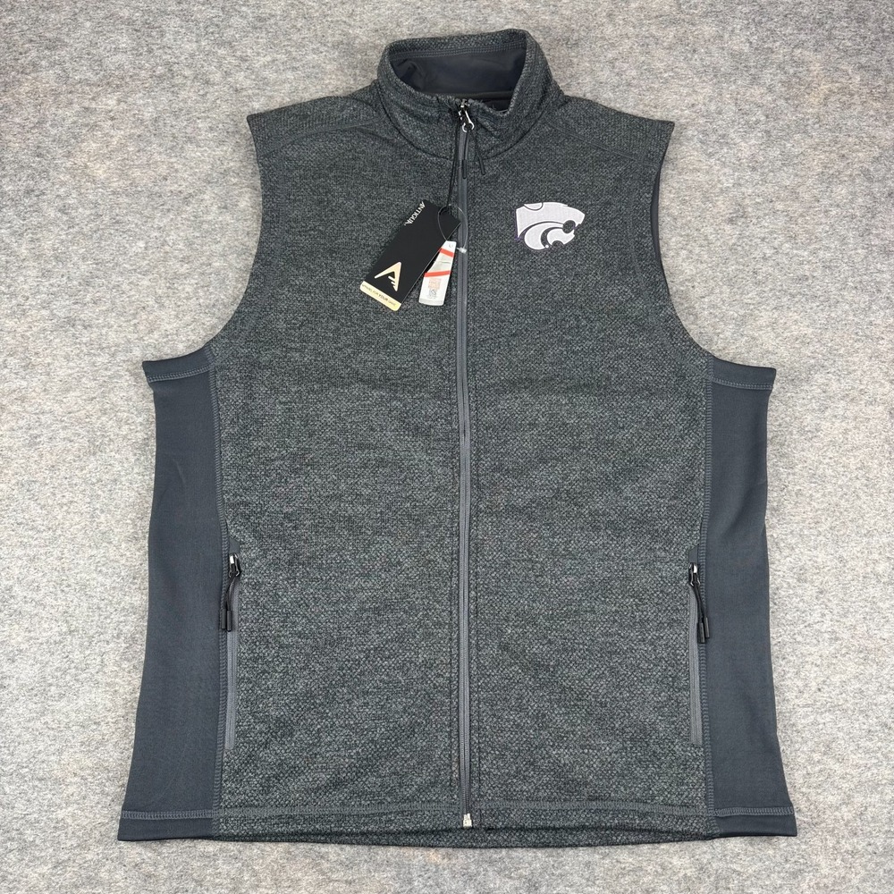 Antigua‎ Course Vest Kansas State Wildcats Full Zip Pockets Gray Mens Large L